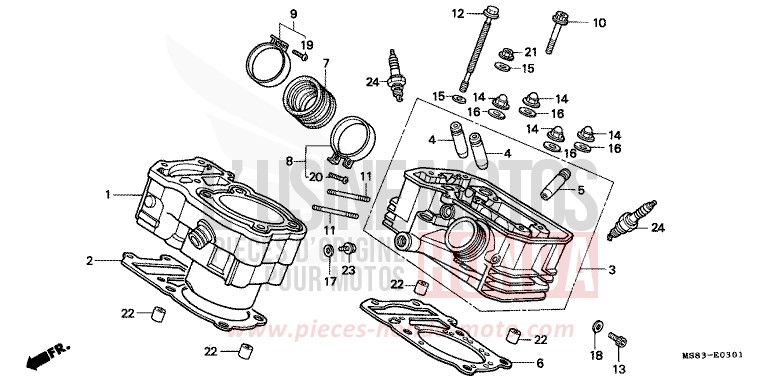 CYLINDER/CYLINDER HEAD (REAR) for Africa Twin SHASTA WHITE (NH138H) from 1989